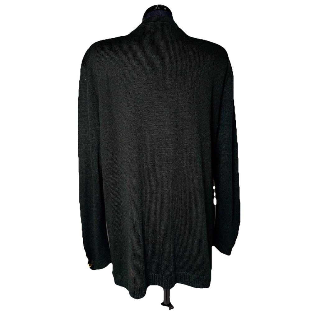 VTG San Remo By Laura Knits XL Tall Sweater Black Cardigan Gold Deco Buttons - Picture 3 of 11